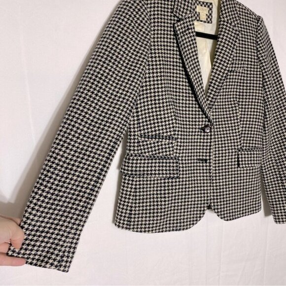 J. Crew Factory Black Cream Wool Blend Houndstooth Blazer 2 - Picture 9 of 13